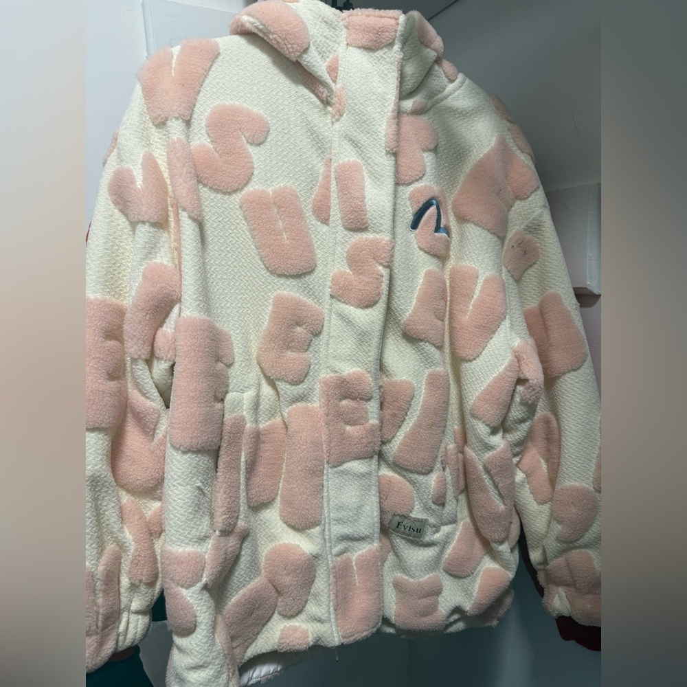 Evisu Cream and Pink Patterned Hoodie
